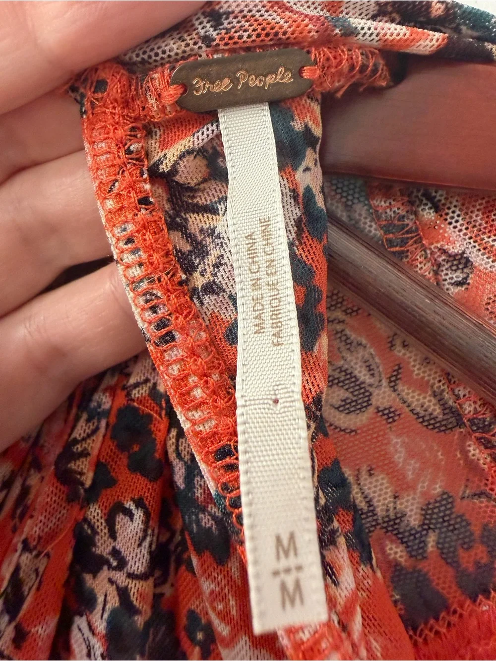 Free People Orange Floral Mock Neck Long Sleeve Crop Top